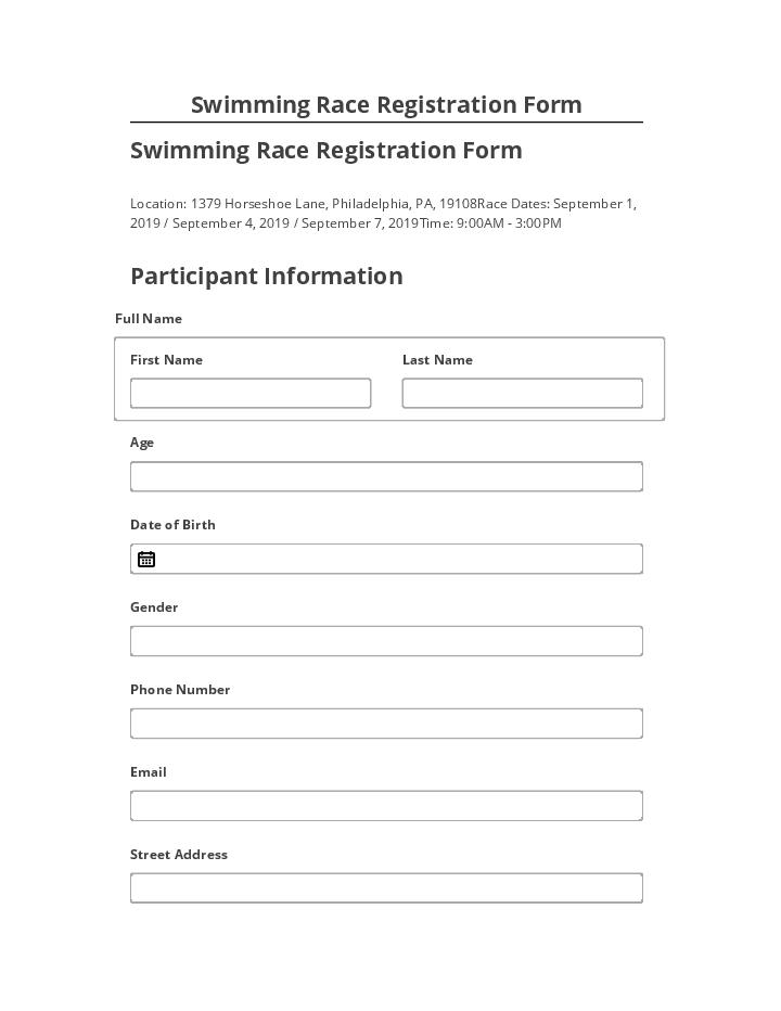 Manage Swimming Race Registration Form