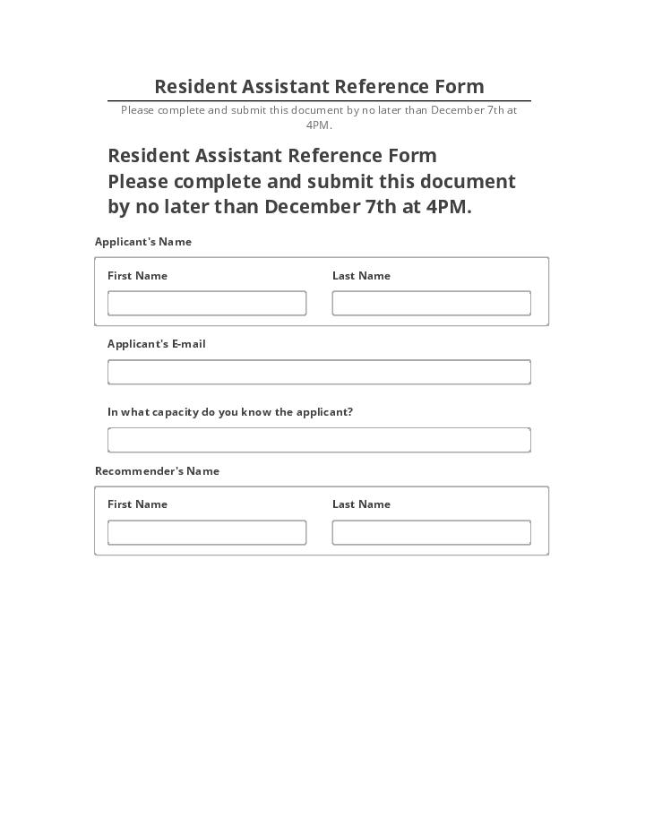 Update Resident Assistant Reference Form
