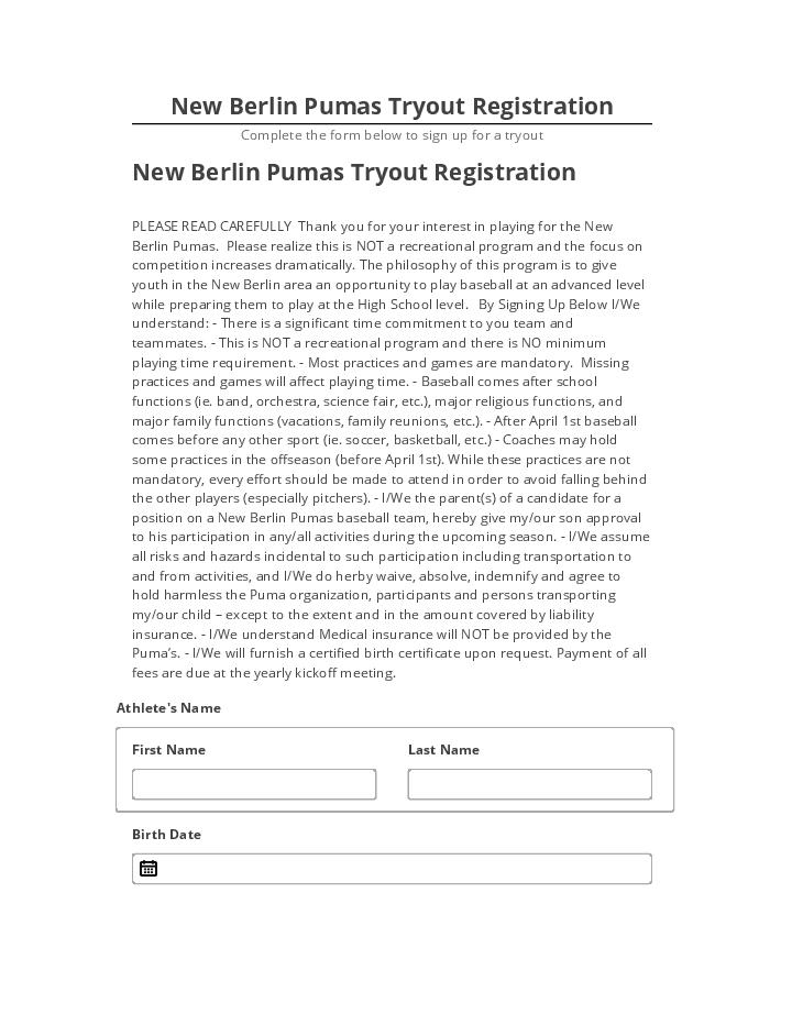 Export New Berlin Pumas Tryout Registration to Microsoft Dynamics