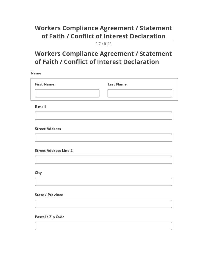 Pre-fill Workers Compliance Agreement / Statement of Faith / Conflict of Interest Declaration from Salesforce