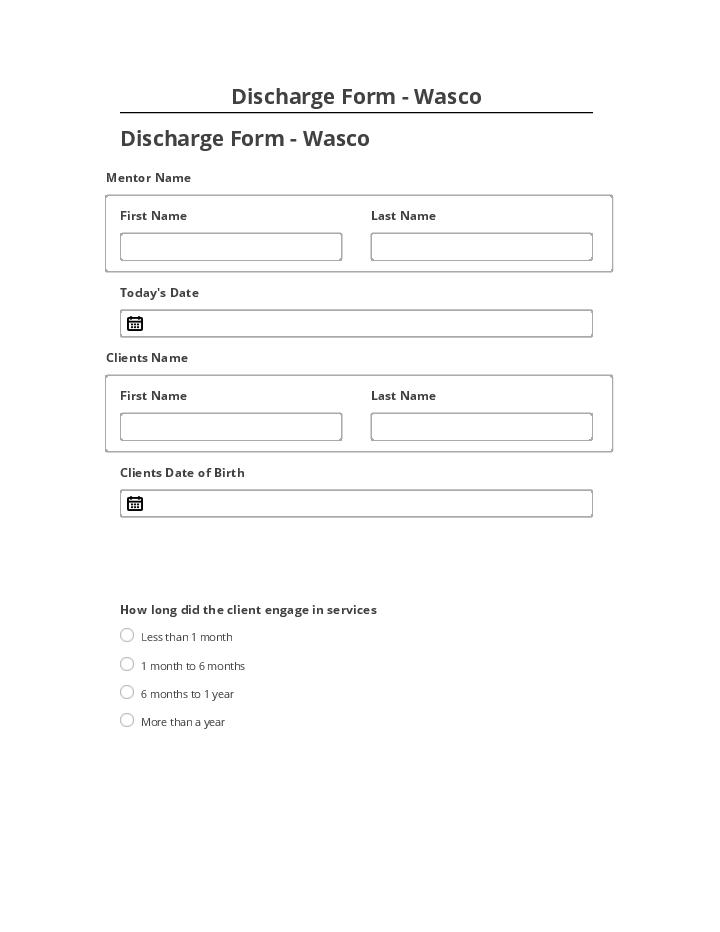 Arrange Discharge Form - Wasco in Salesforce