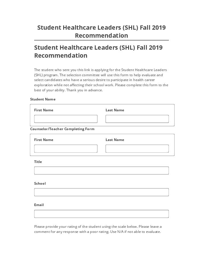 Automate Student Healthcare Leaders (SHL) Fall 2019 Recommendation Salesforce