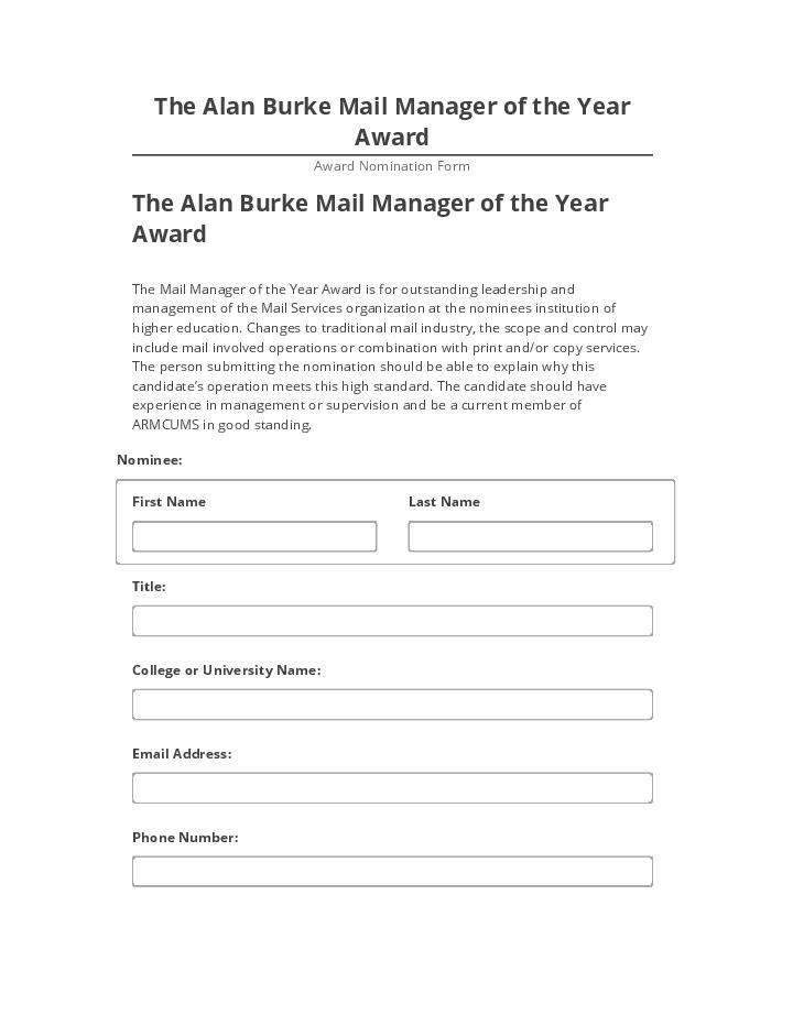 Arrange The Alan Burke Mail Manager of the Year Award Salesforce