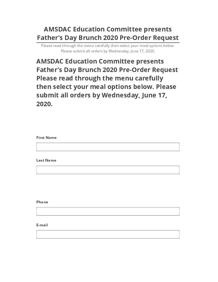 Manage AMSDAC Education Committee presents Father's Day Brunch 2020 Pre-Order Request Microsoft Dynamics