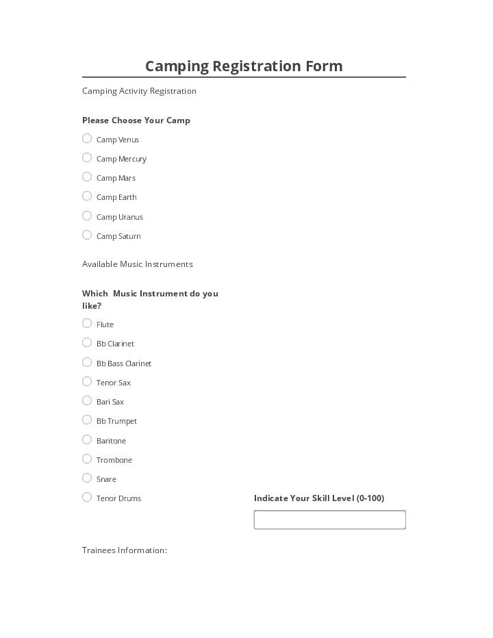 Synchronize Camping Registration Form Netsuite
