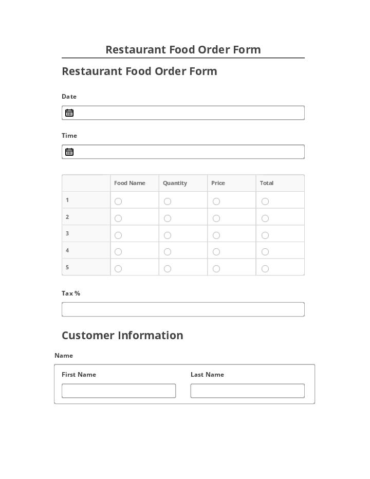 Export Restaurant Food Order Form