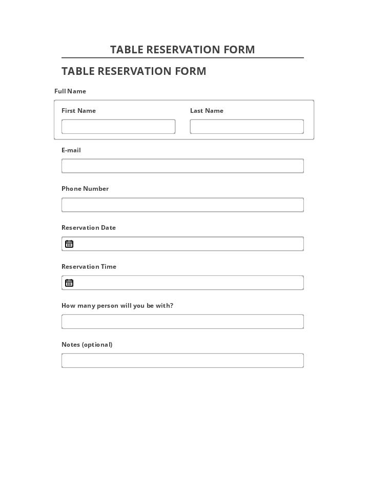 Extract TABLE RESERVATION FORM Salesforce