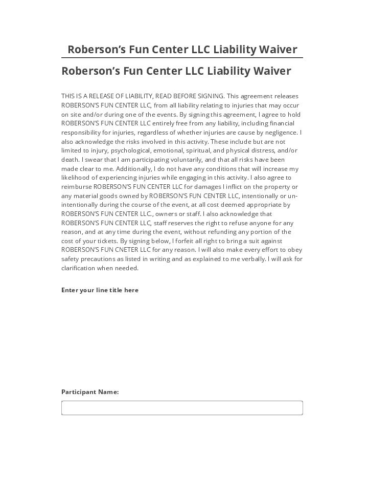Extract Roberson’s Fun Center LLC Liability Waiver Microsoft Dynamics