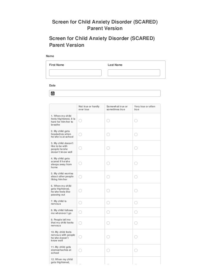 Pre-fill Screen for Child Anxiety Disorder (SCARED) Parent Version Salesforce