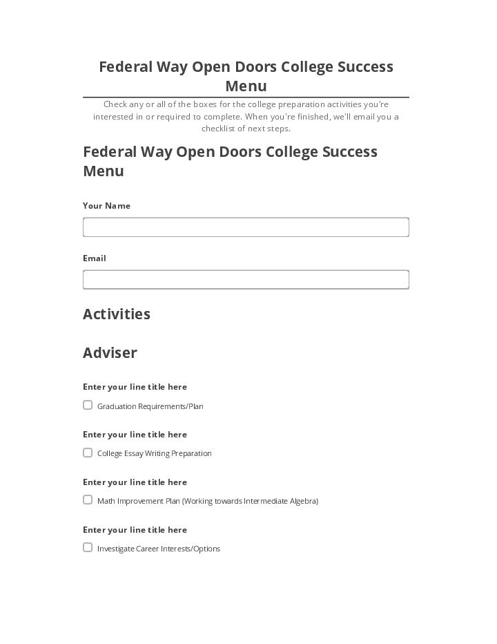 Arrange Federal Way Open Doors College Success Menu Netsuite