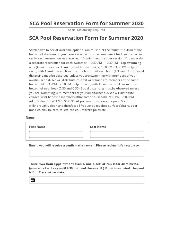Manage SCA Pool Reservation Form for Summer 2020 Netsuite