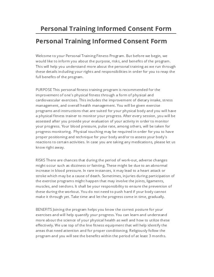 Arrange Personal Training Informed Consent Form Salesforce