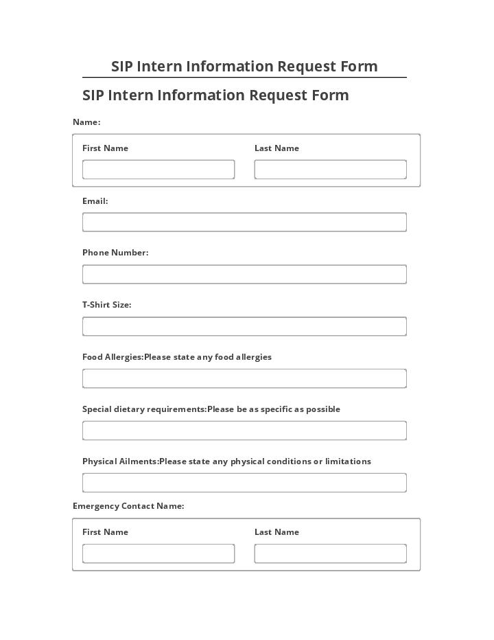 Extract SIP Intern Information Request Form Netsuite