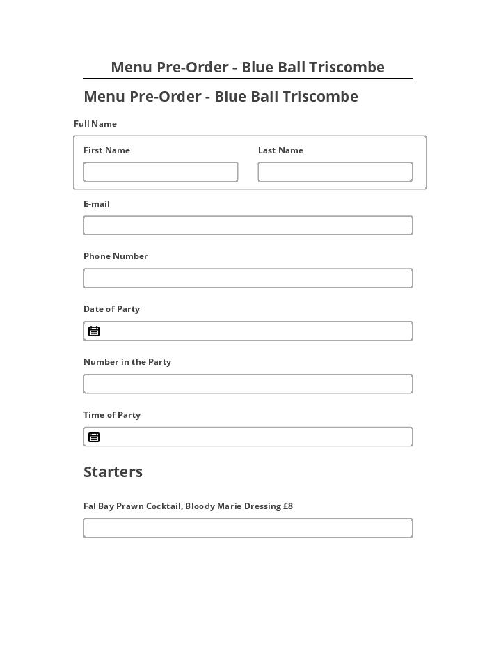 Manage Menu Pre-Order - Blue Ball Triscombe Microsoft Dynamics
