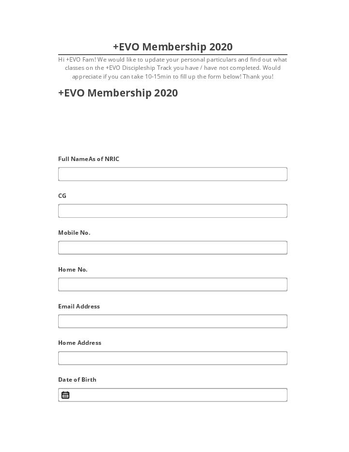 Pre-fill +EVO Membership 2020 Netsuite