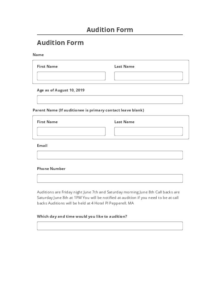 Export Audition Form Salesforce