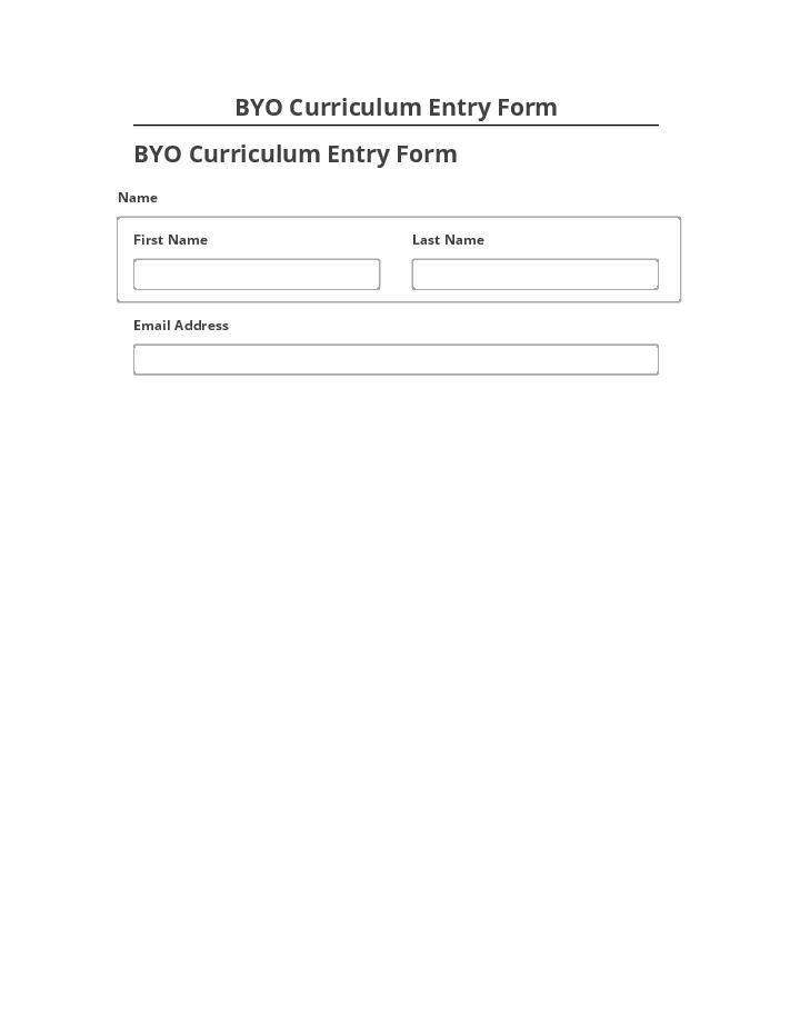 Synchronize BYO Curriculum Entry Form Salesforce