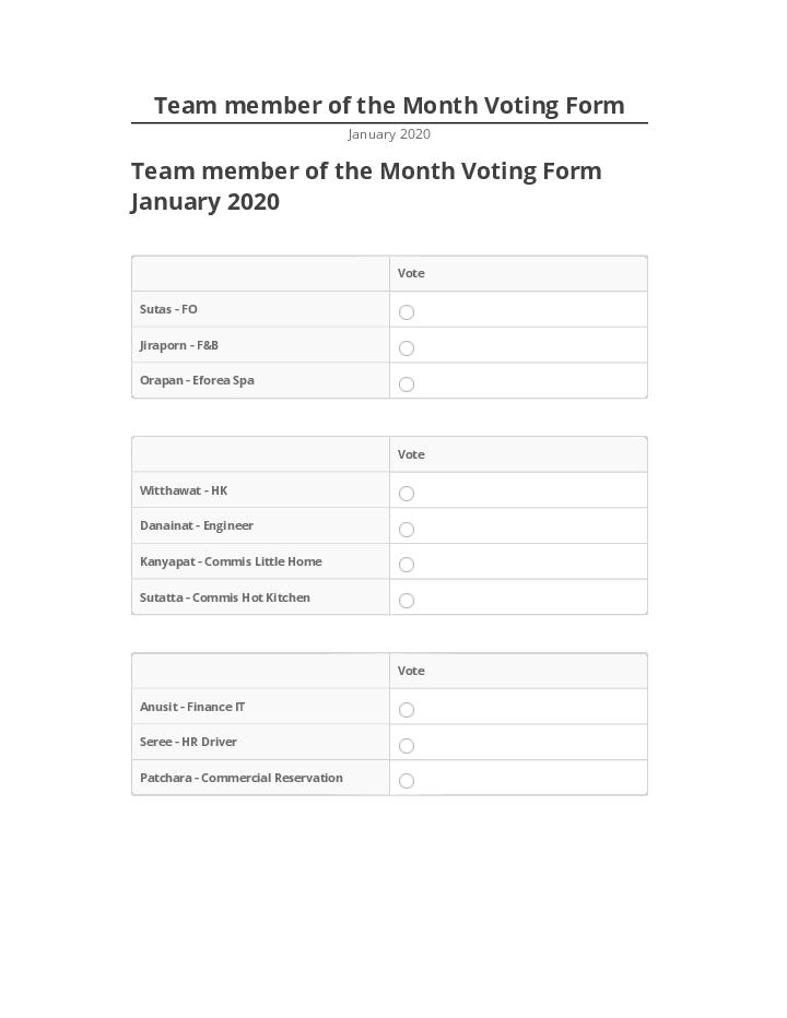 Export Team member of the Month Voting Form