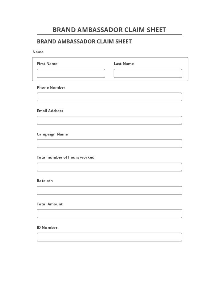 Incorporate BRAND AMBASSADOR CLAIM SHEET Salesforce