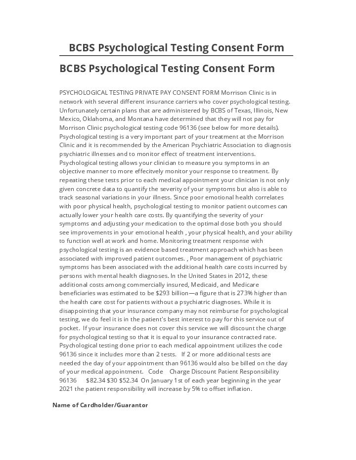 Update BCBS Psychological Testing Consent Form Microsoft Dynamics
