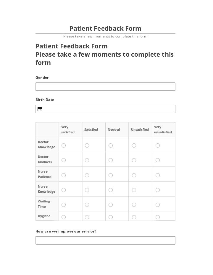 Integrate Patient Feedback Form