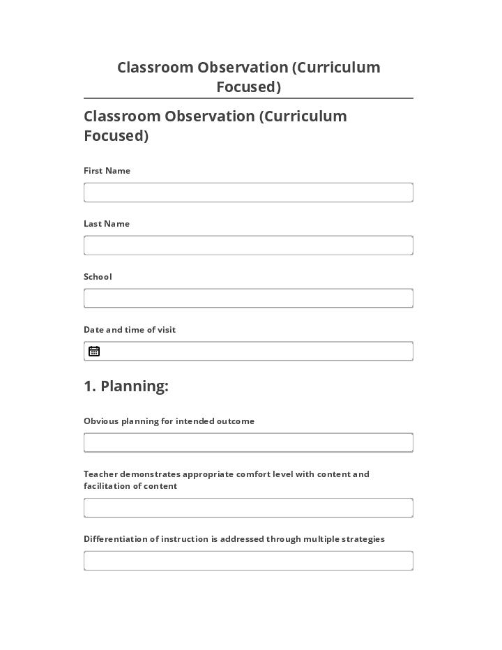 Pre-fill Classroom Observation (Curriculum Focused) Microsoft Dynamics