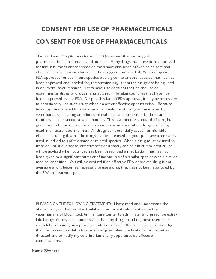 Automate CONSENT FOR USE OF PHARMACEUTICALS