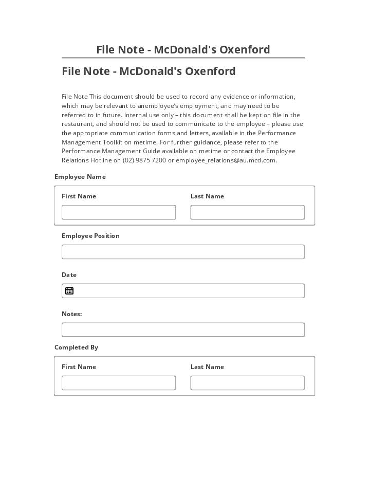 Synchronize File Note - McDonald's Oxenford Salesforce