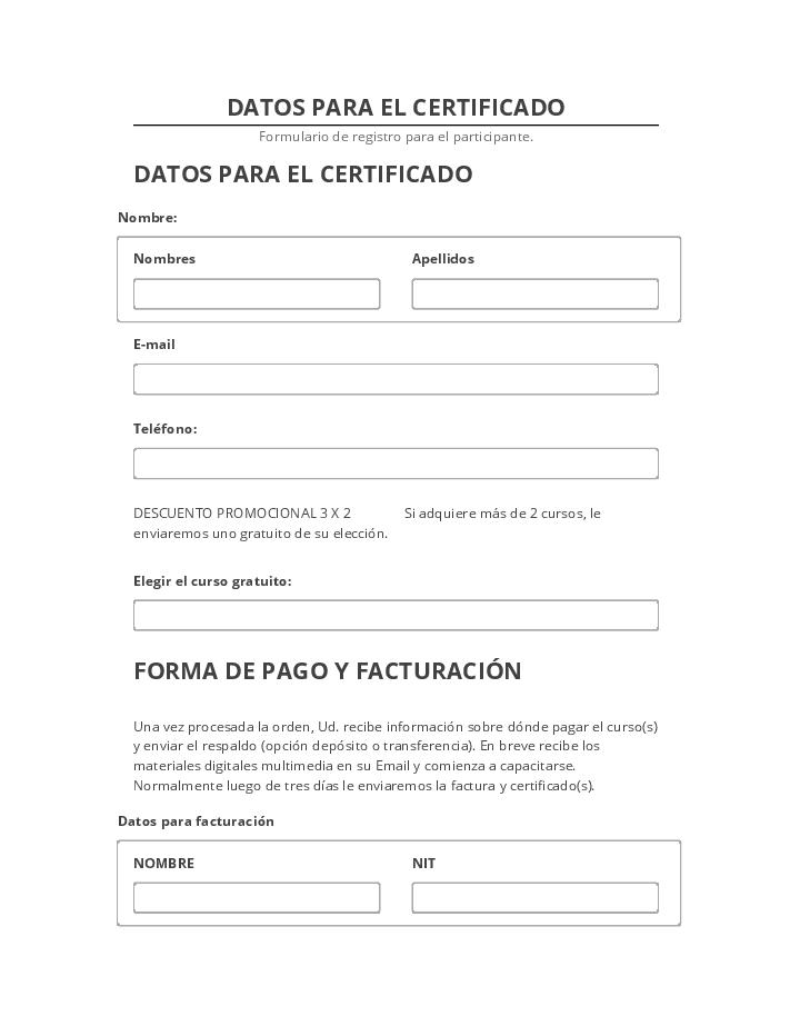 Manage DATOS PARA EL CERTIFICADO Salesforce