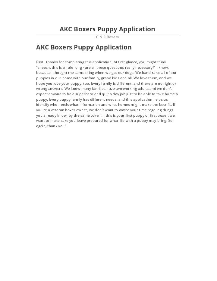 Extract AKC Boxers Puppy Application