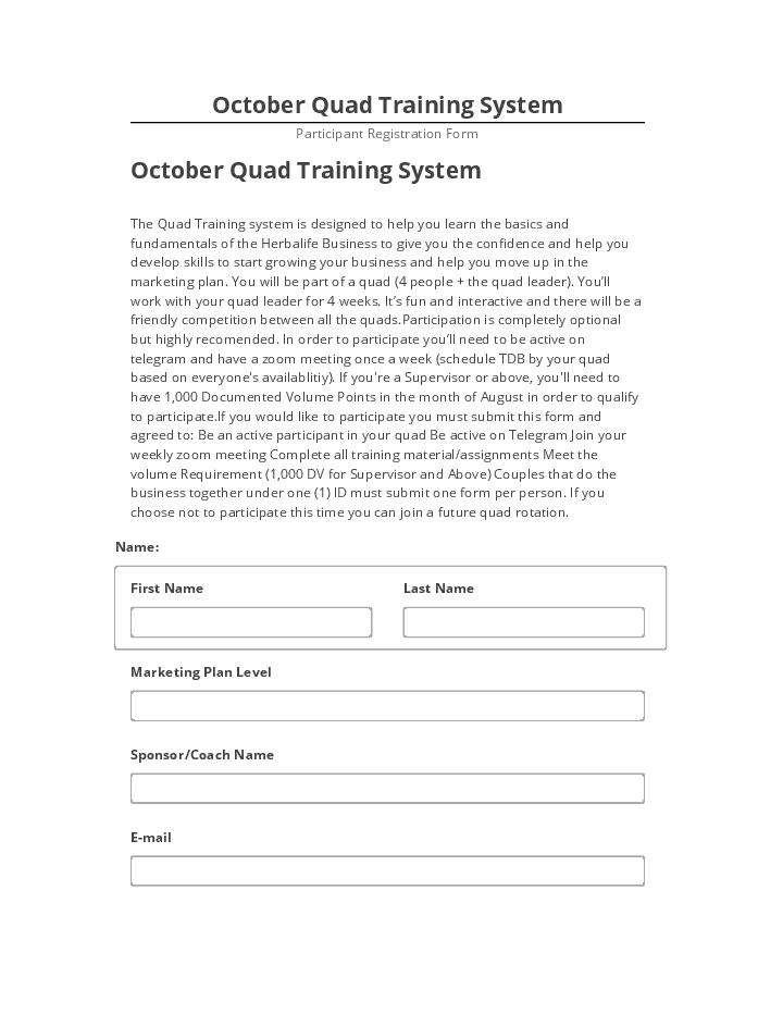 Pre-fill October Quad Training System Microsoft Dynamics