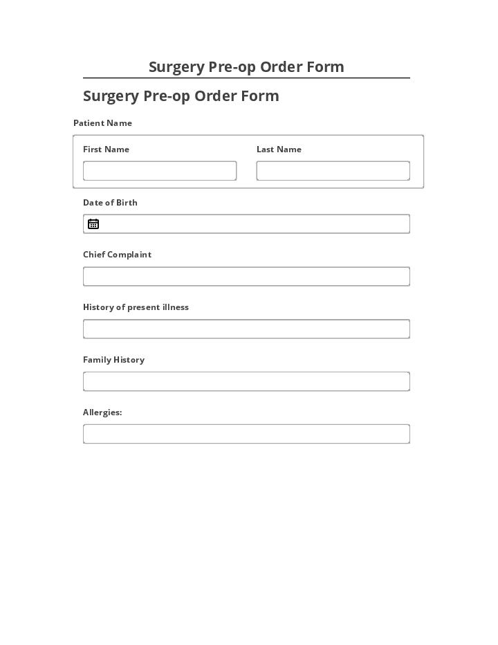 Export Surgery Pre-op Order Form Salesforce