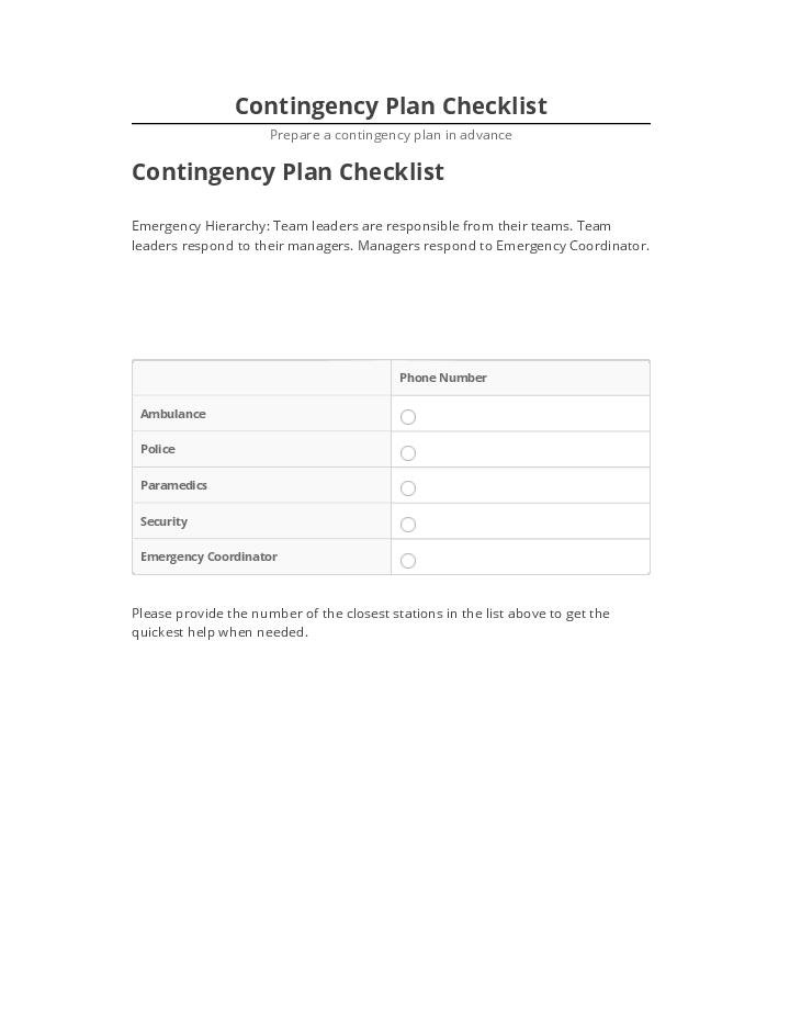 Manage Contingency Plan Checklist Salesforce