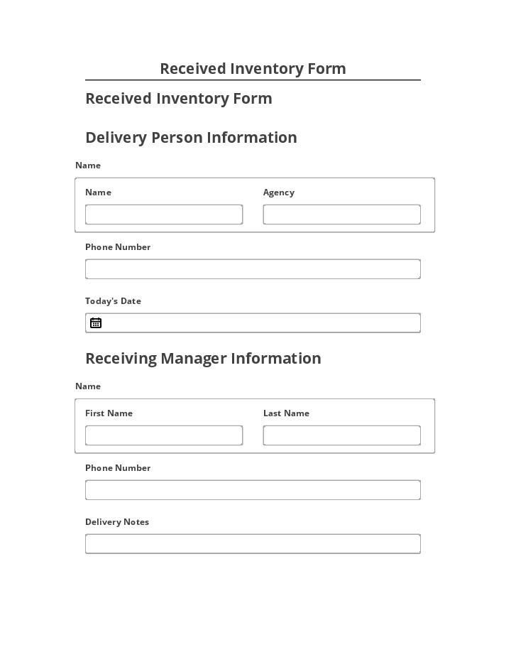 Export Received Inventory Form