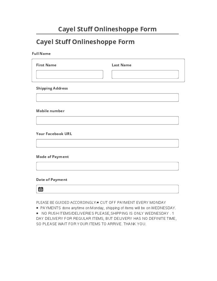 Update Cayel Stuff Onlineshoppe Form Netsuite