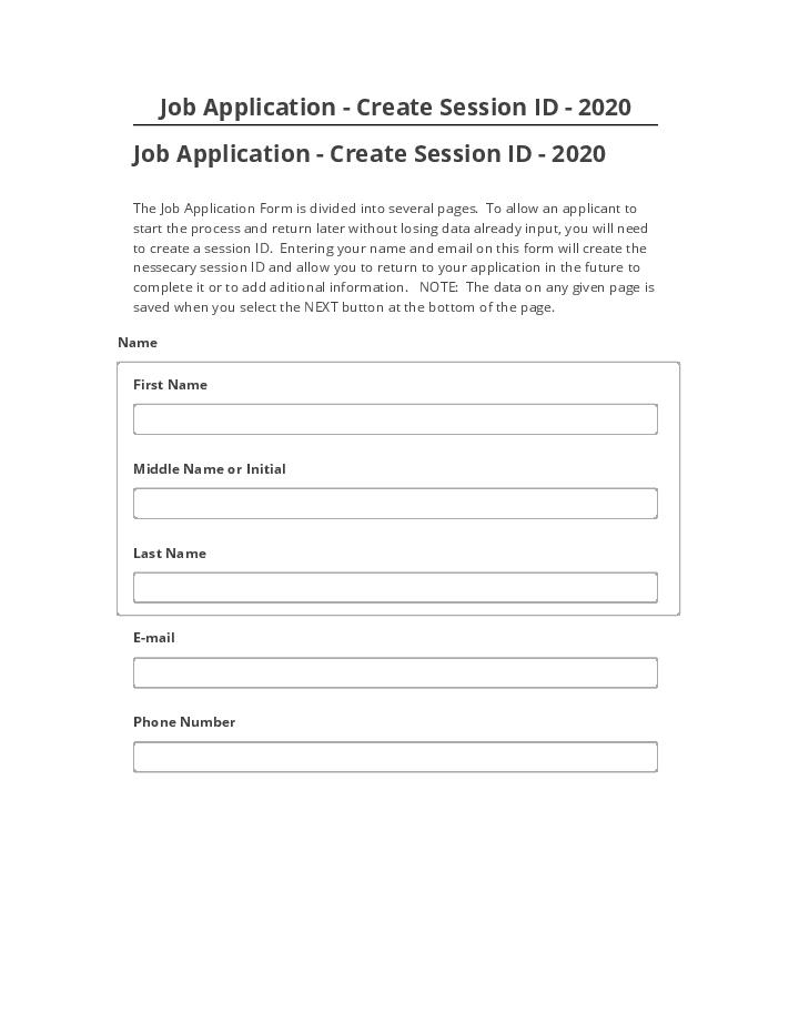 Manage Job Application - Create Session ID - 2020 Microsoft Dynamics