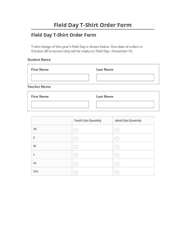 Manage Field Day T-Shirt Order Form