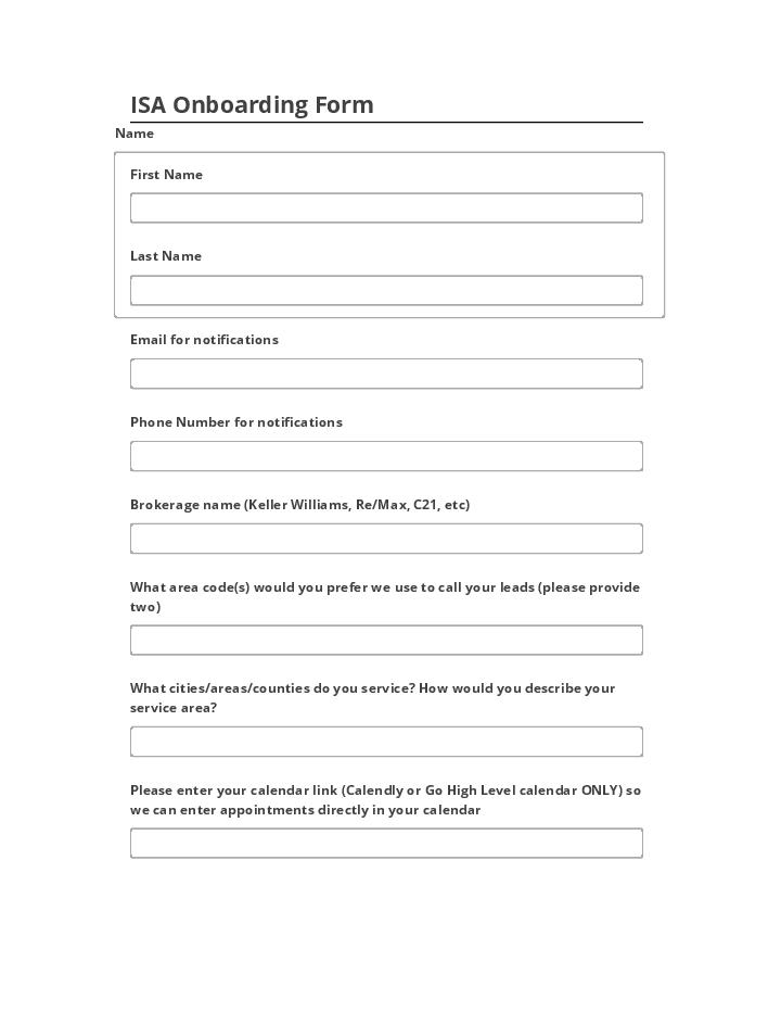 Incorporate ISA Onboarding Form Netsuite