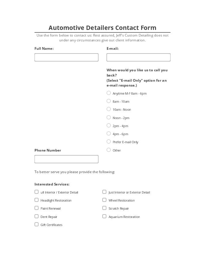 Pre-fill Automotive Detailers Contact Form Microsoft Dynamics