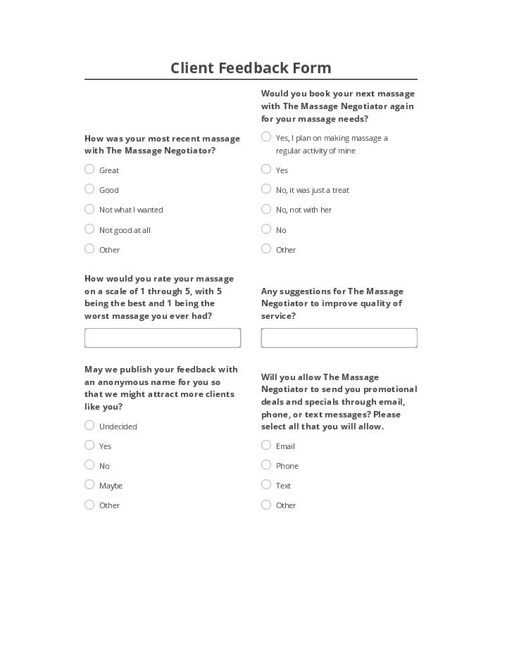Incorporate Client Feedback Form