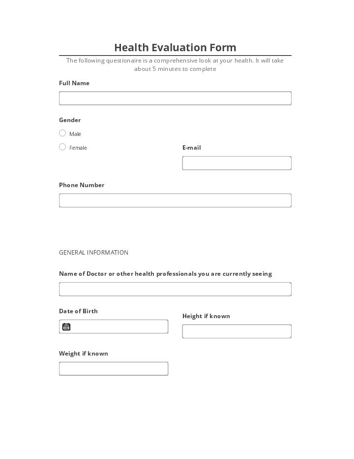 Archive HEALTH EVALUATION FORM