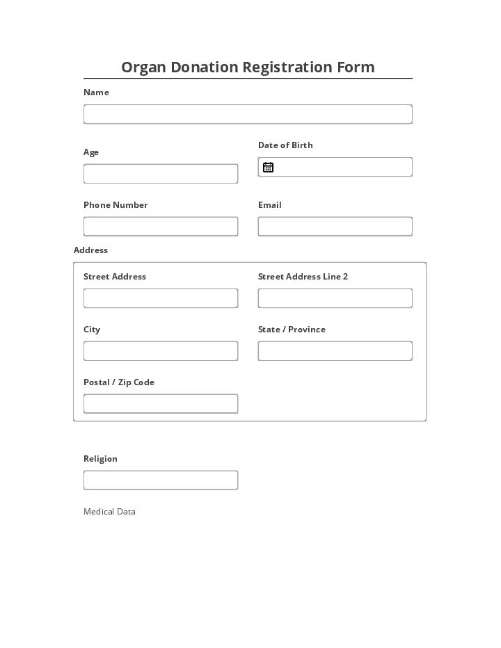 Export Organ Donation Registration Form to Netsuite