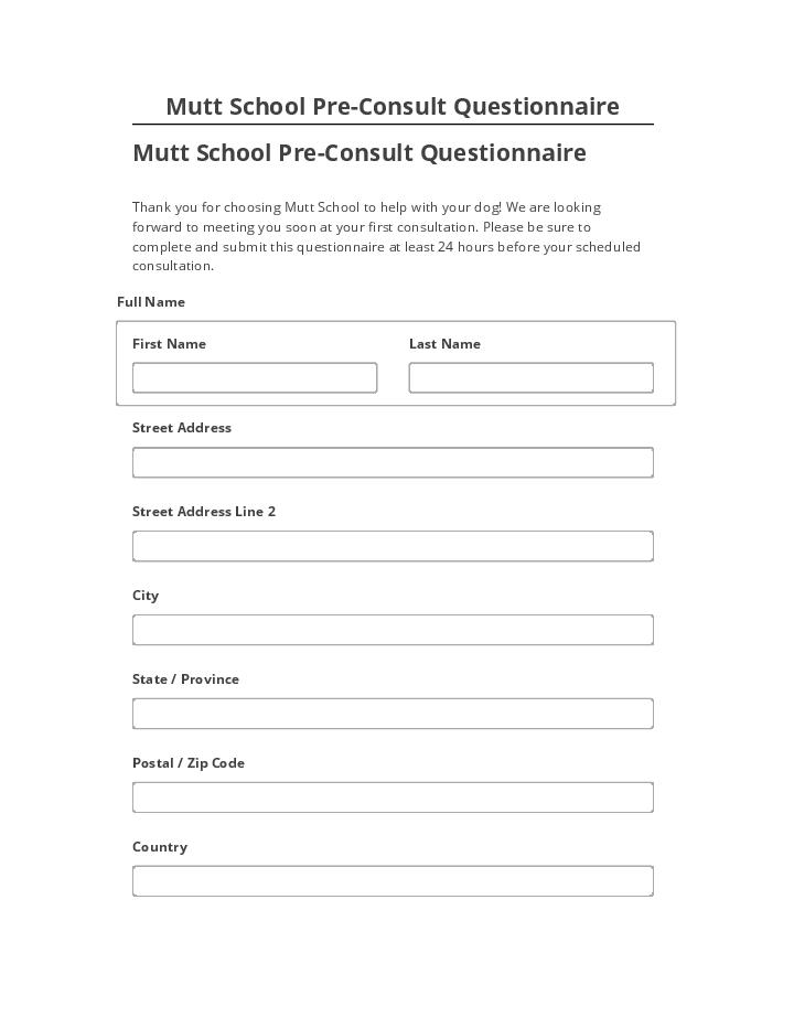 Update Mutt School Pre-Consult Questionnaire from Salesforce