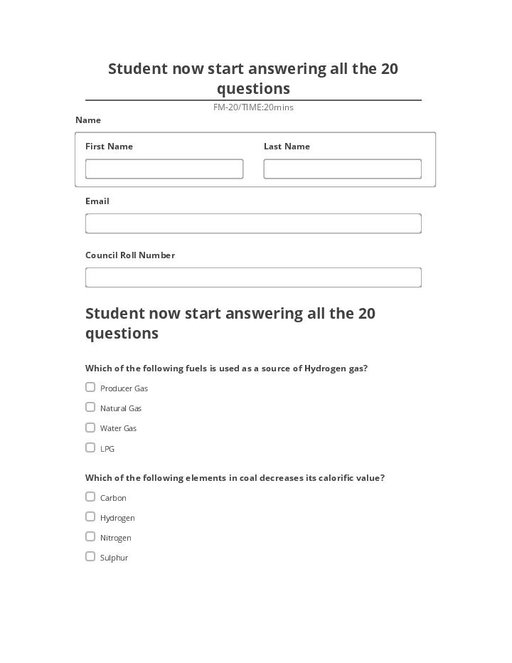Manage Student now start answering all the 20 questions in Netsuite