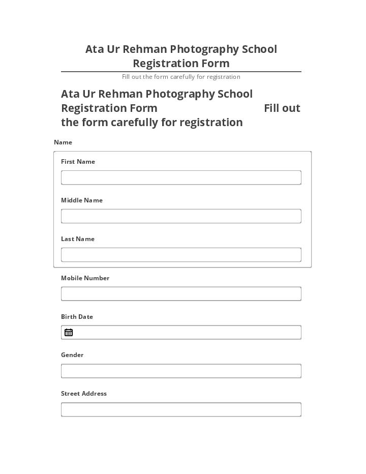 Synchronize Ata Ur Rehman Photography School Registration Form with Netsuite