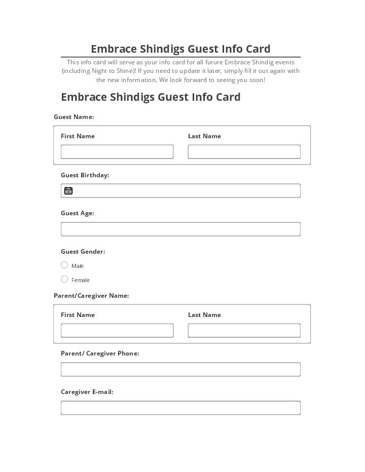 Archive Embrace Shindigs Guest Info Card