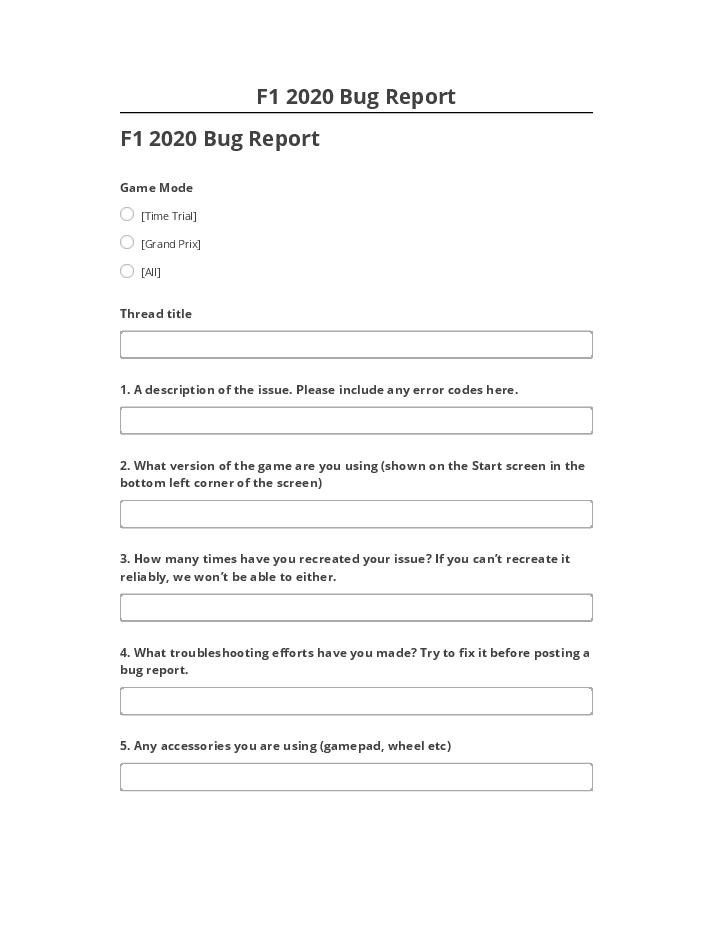 Automate F1 2020 Bug Report in Netsuite