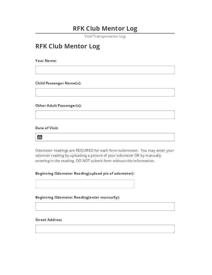 Arrange RFK Club Mentor Log
