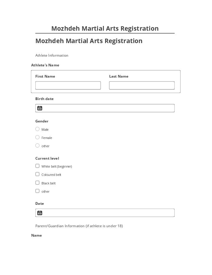 Arrange Mozhdeh Martial Arts Registration