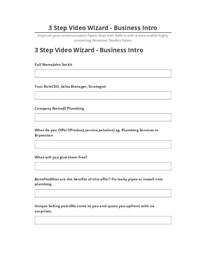 Arrange 3 Step Video Wizard - Business Intro in Microsoft Dynamics
